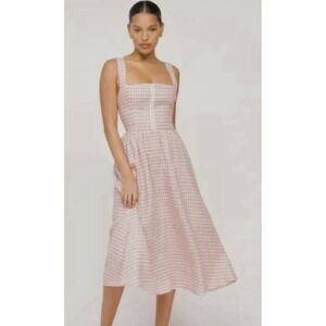 Reformation Tagliatelle Pink Linen Dress Hook Front Button Strap Midi Size 2